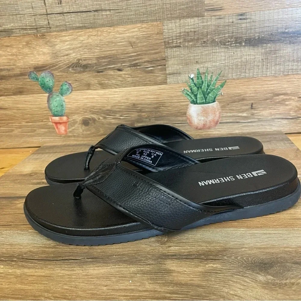 Ben Sherman men’s flip flop sandals faux leather size 9 black